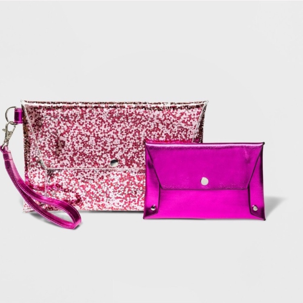 Wild fable Pink glitter wristlet w metallic pouch